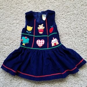 Vintage navy corduroy applique dress 2T